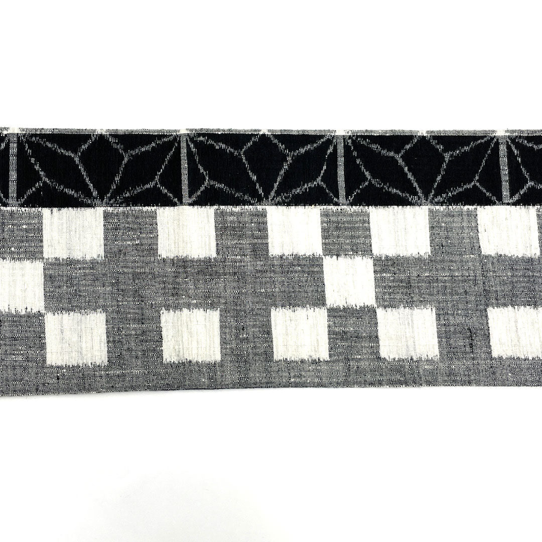 名古屋帯 麻の葉 市松 紬地 本真綿帯丈355cm 正絹 Aランク 六通 カジュアル 黒系 1124001553310  名古屋仕立て