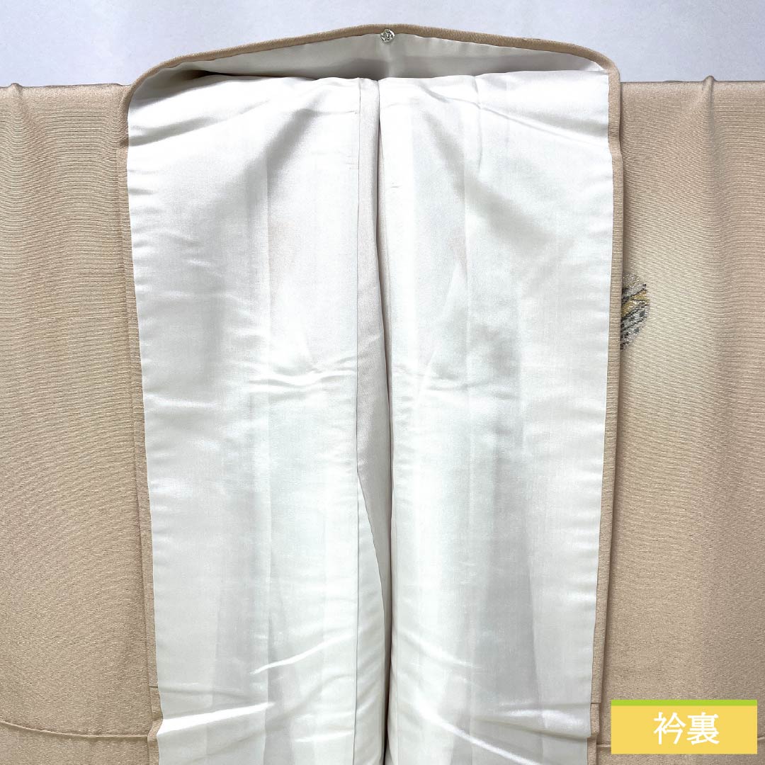 Visiting Kimono, Pure Silk, A-Rank, Lined, Length 161cm, Sleeve Length 66cm, Light Color (Usunikuiro), Single Crest, Shade-Arise Wisteria, Embroidered Landscape, Tsukesage, Orange, Product Number: 1112007143426