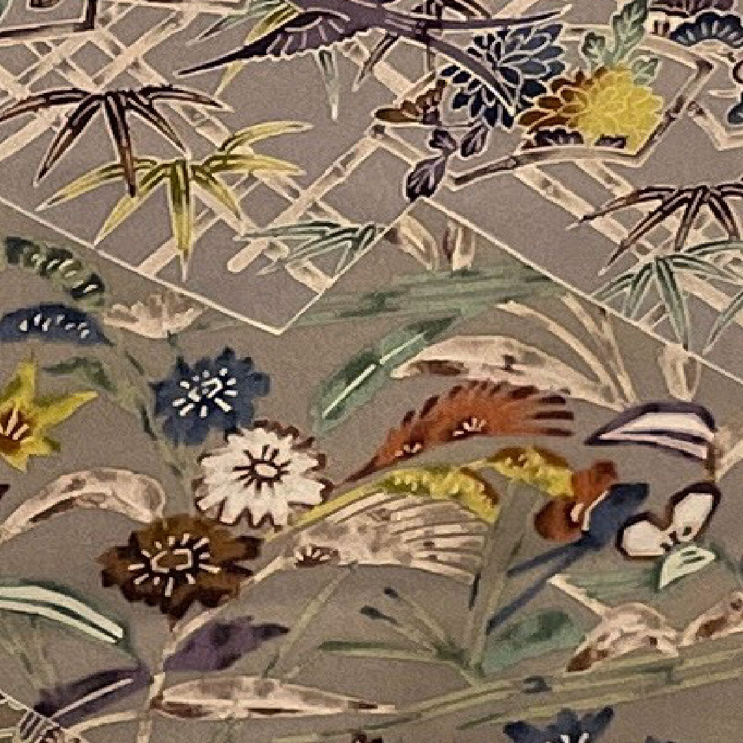 訪問着 袷 身丈165.5cm 裄丈66cm 京紅型 源氏香 草花模様 正絹 Aランク グレー系 1112001453522