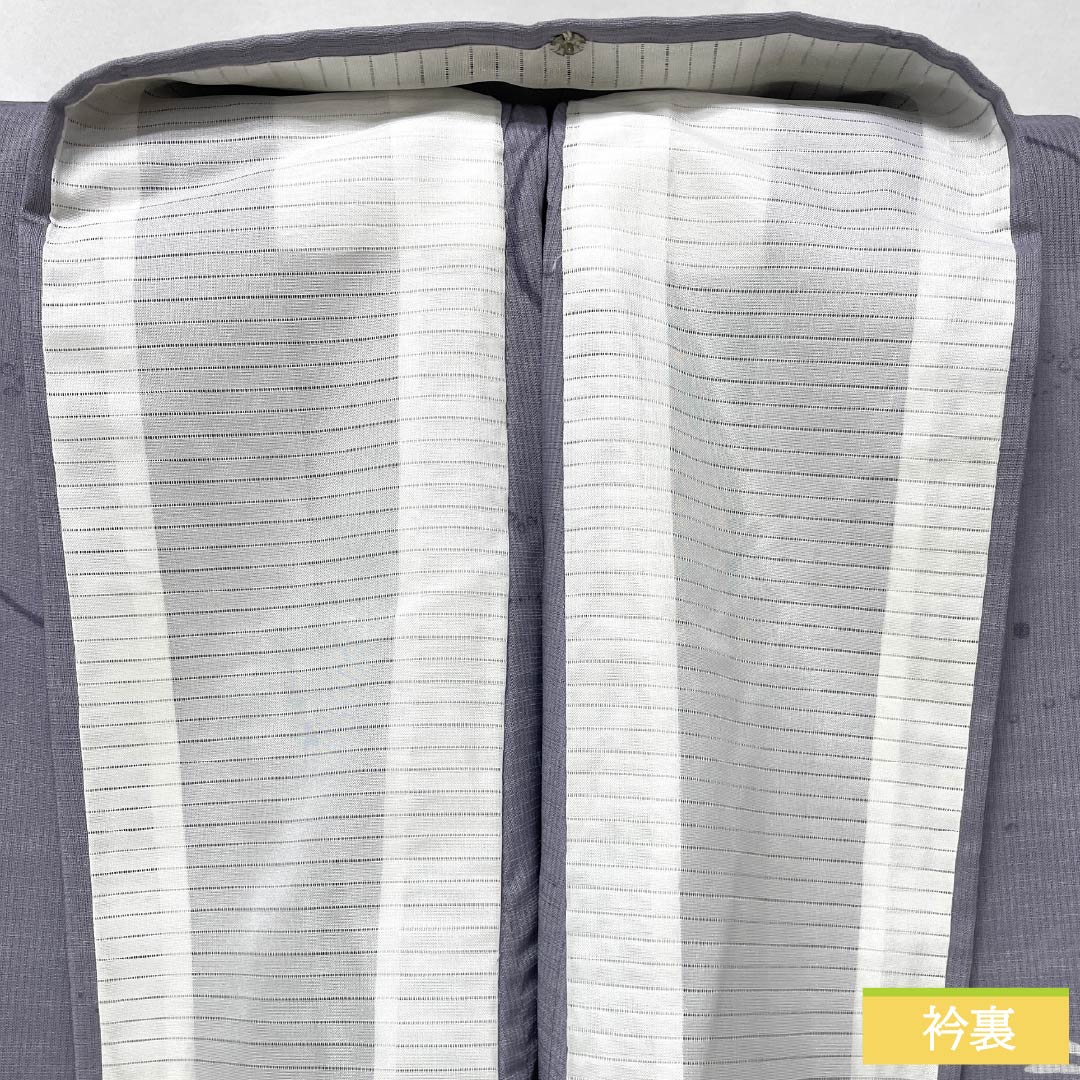 夏物 ポリエステル 小紋 身丈163cm 裄丈64.5cm 貴族鼠色（きぞくねずいろ） 波紋 トンボ 洗える着物 紗 Sランク 紫系 1132002142420