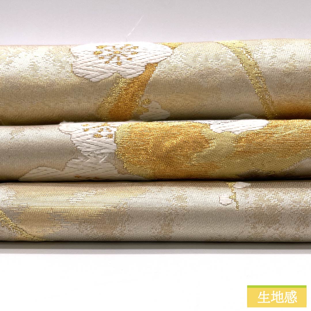 袋帯 正絹 留袖用 梅 帯丈418cm Sランク 六通 フォーマル 金系 1123014132321