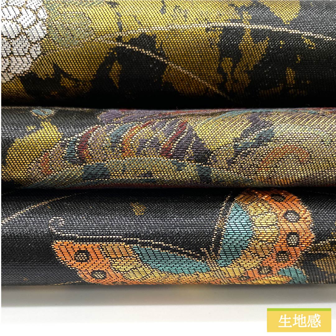 袋帯 正絹 黒色（くろいろ） 万寿菊 蝶 帯丈450cm Sランク 六通 フォーマル 黒系 1123011892410