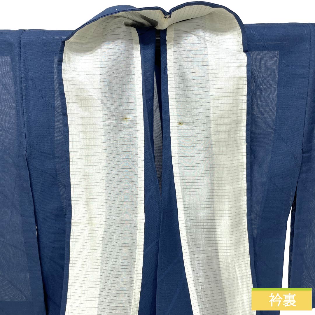 夏物 正絹 色無地 Aランク 身丈158.5cm 裄丈62cm 韓藍色（からあいいろ） 抽象模様 紗 青系 1132004383317