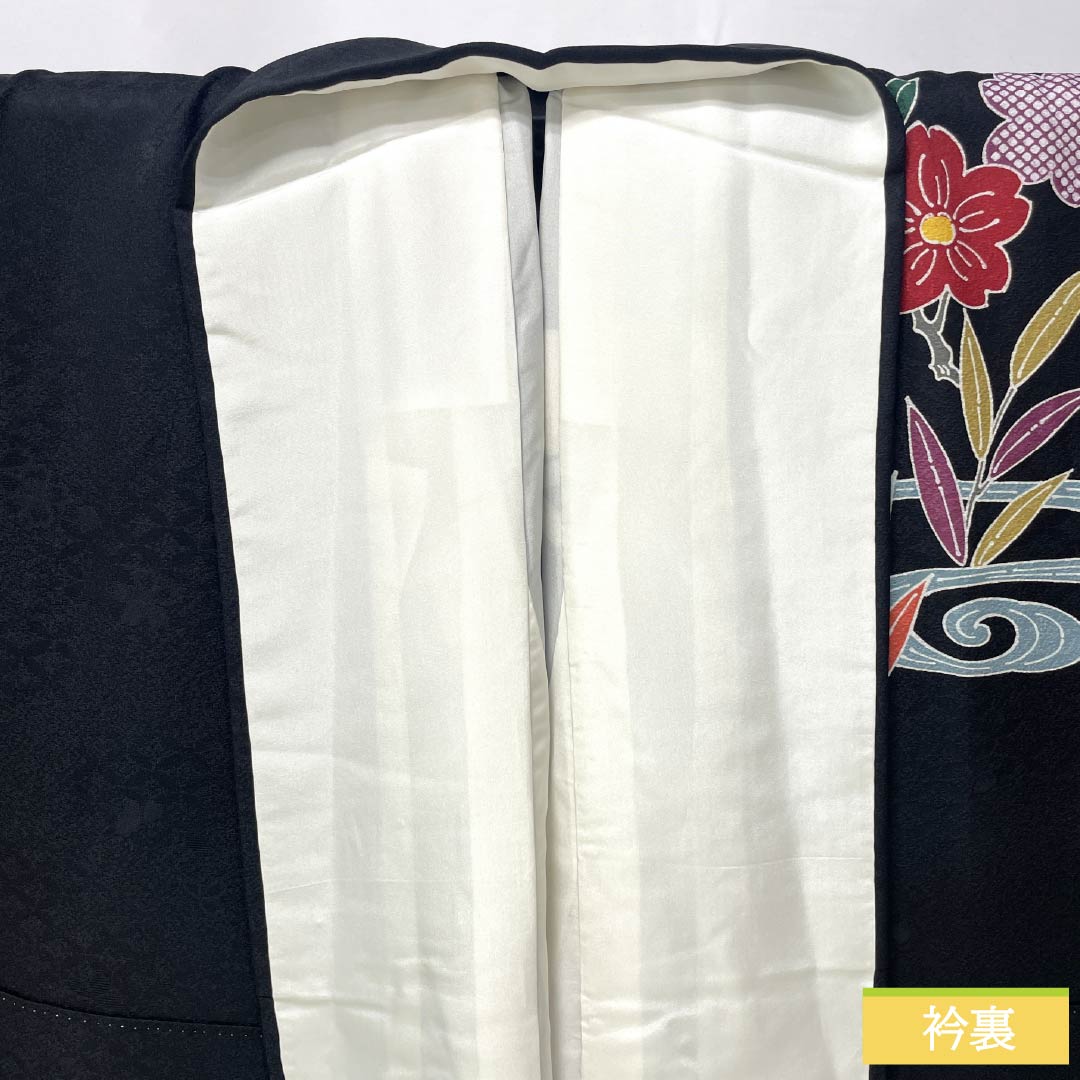 リサイクル着物】振袖 正絹 Sランク 身丈170cm 裄丈70cm 袷 黒色 京