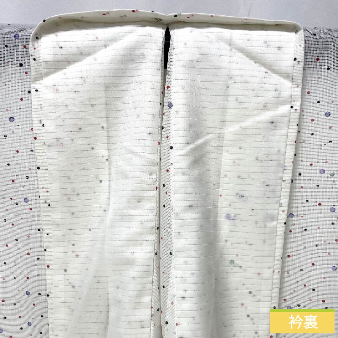 夏物 ポリエステル 小紋 身丈168cm 裄丈66cm ドット柄 洗える着物 絽 Aランク 白系 1132002263511