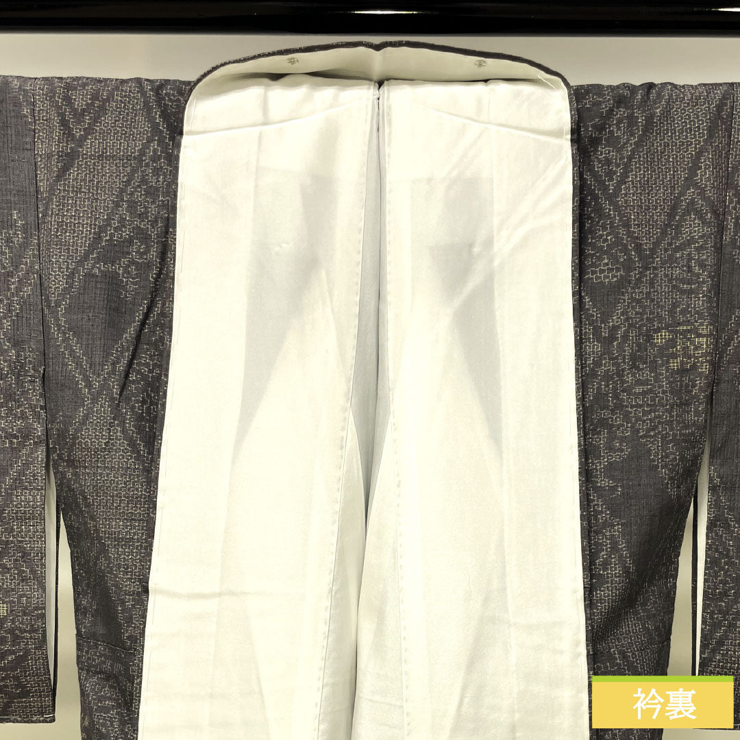 結城紬 正絹 身丈157.5cm 裄丈64.5cm  黝色 抽象模様 しつけ糸付き 未使用品 Sランク 袷 グレー系 1116003322322