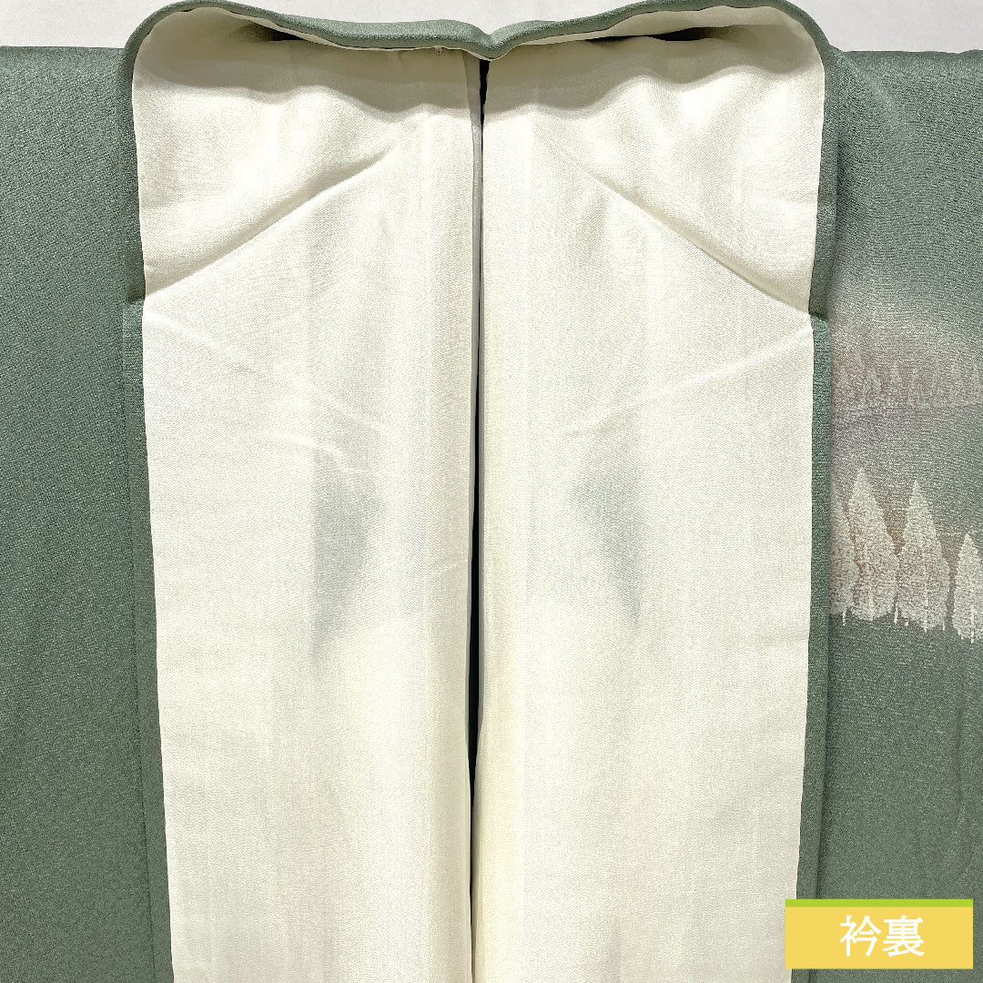 訪問着 正絹 袷 身丈162.5cm 裄丈65cm 裏葉色（うらはいろ） 風景模様 Aランク 緑系 1112005853419
