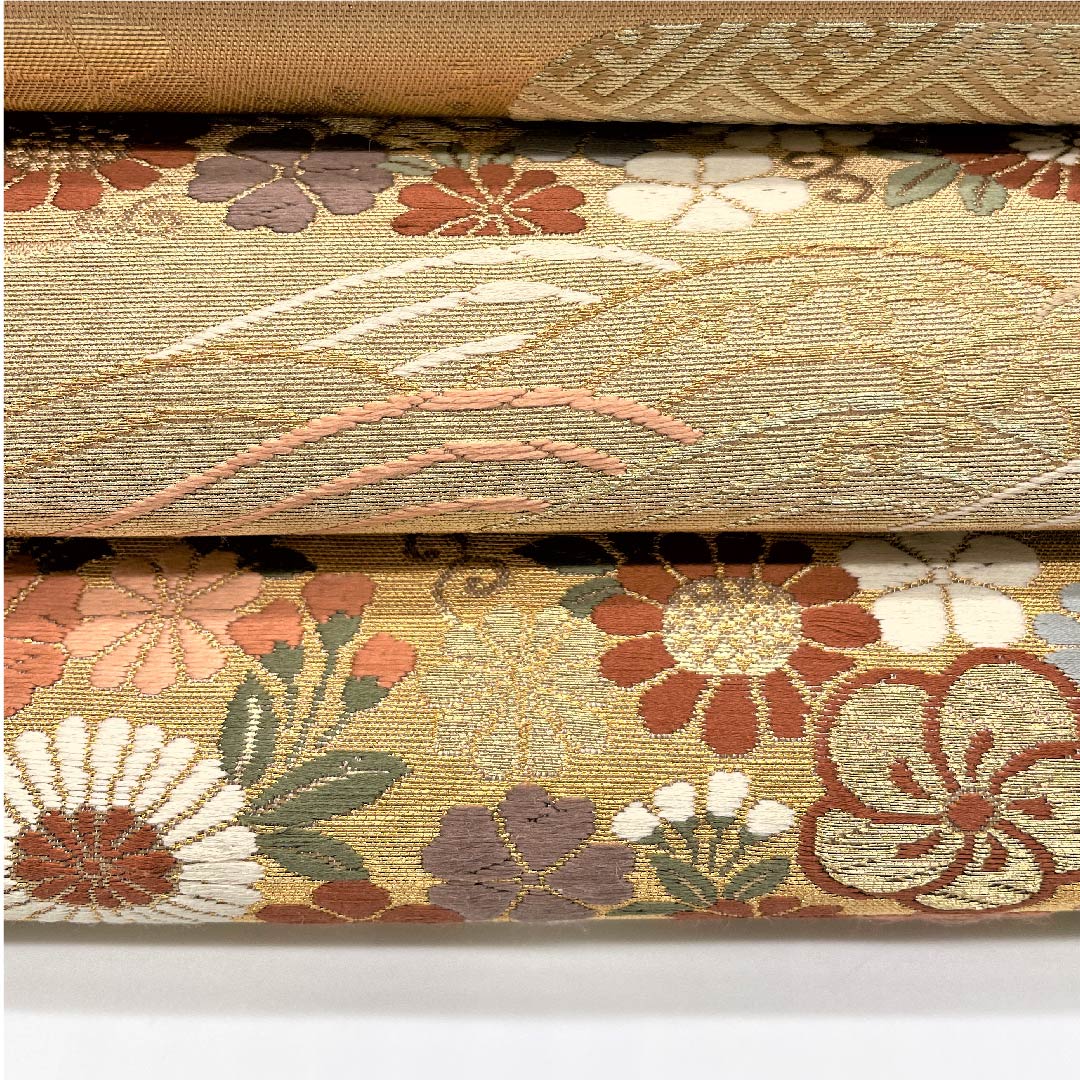 袋帯 横段 七宝 青海波 古典花 帯丈434cm 正絹 Aランク 六通 フォーマル グラデーション系 1123005423399