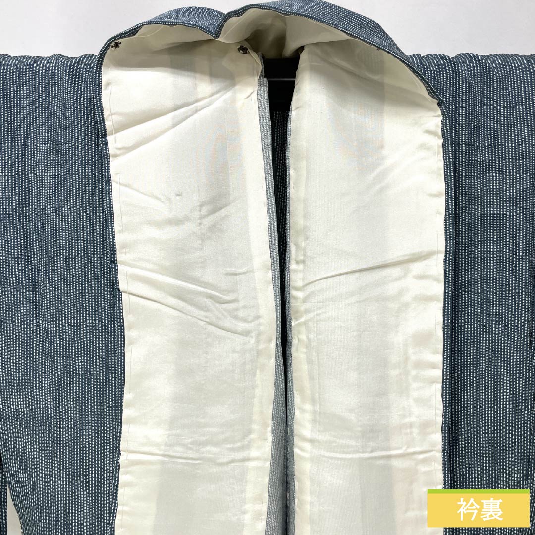 小紋 正絹 Sランク 身丈155cm 裄丈63.5cm 単衣 御召御納戸色（おめしおなんどいろ） 江戸小紋 縞   青系 1115007372317