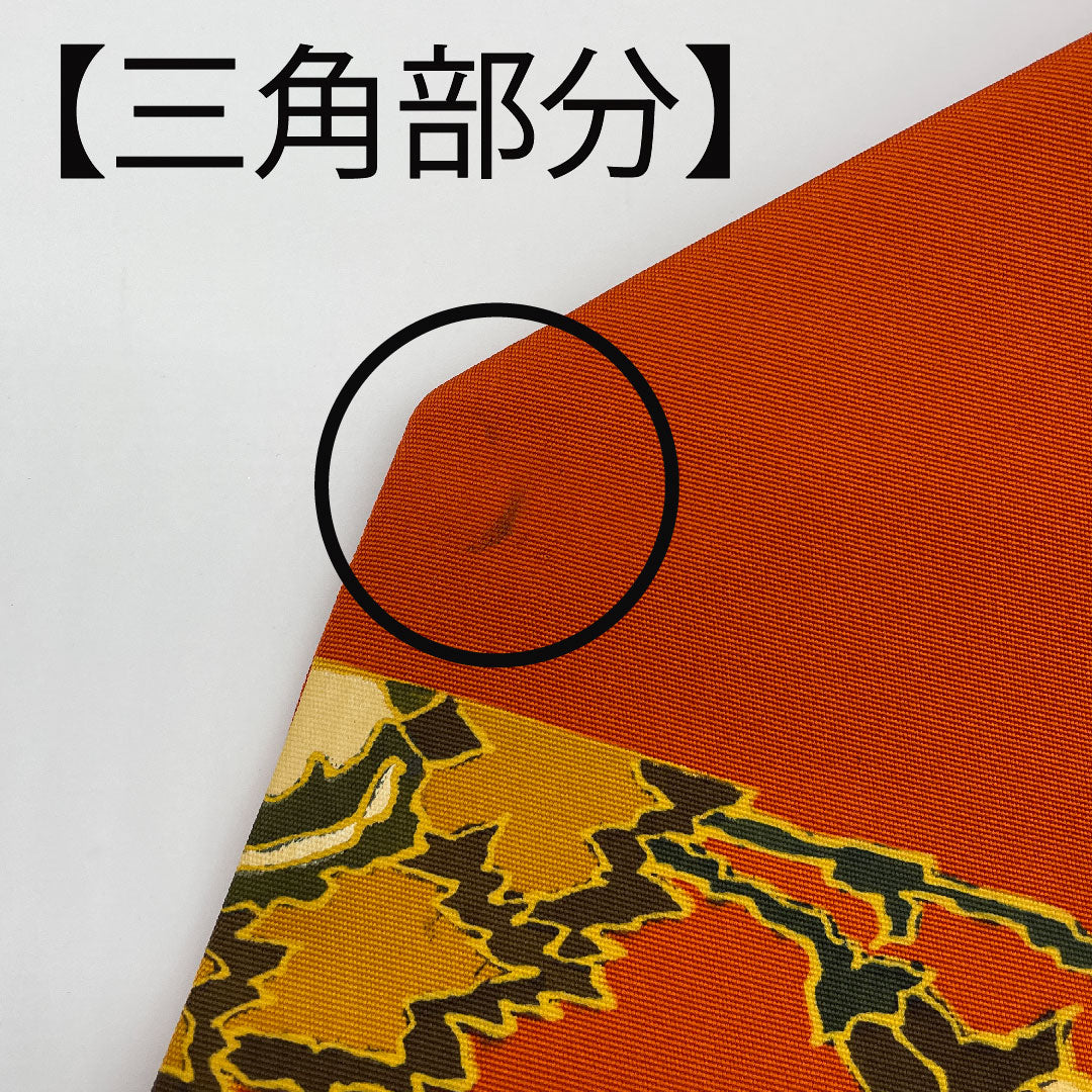 名古屋帯 塩瀬 唐花模様 染帯 帯丈378cm 正絹 Bランク 六通 カジュアル 朱系 1124001834316  名古屋仕立て