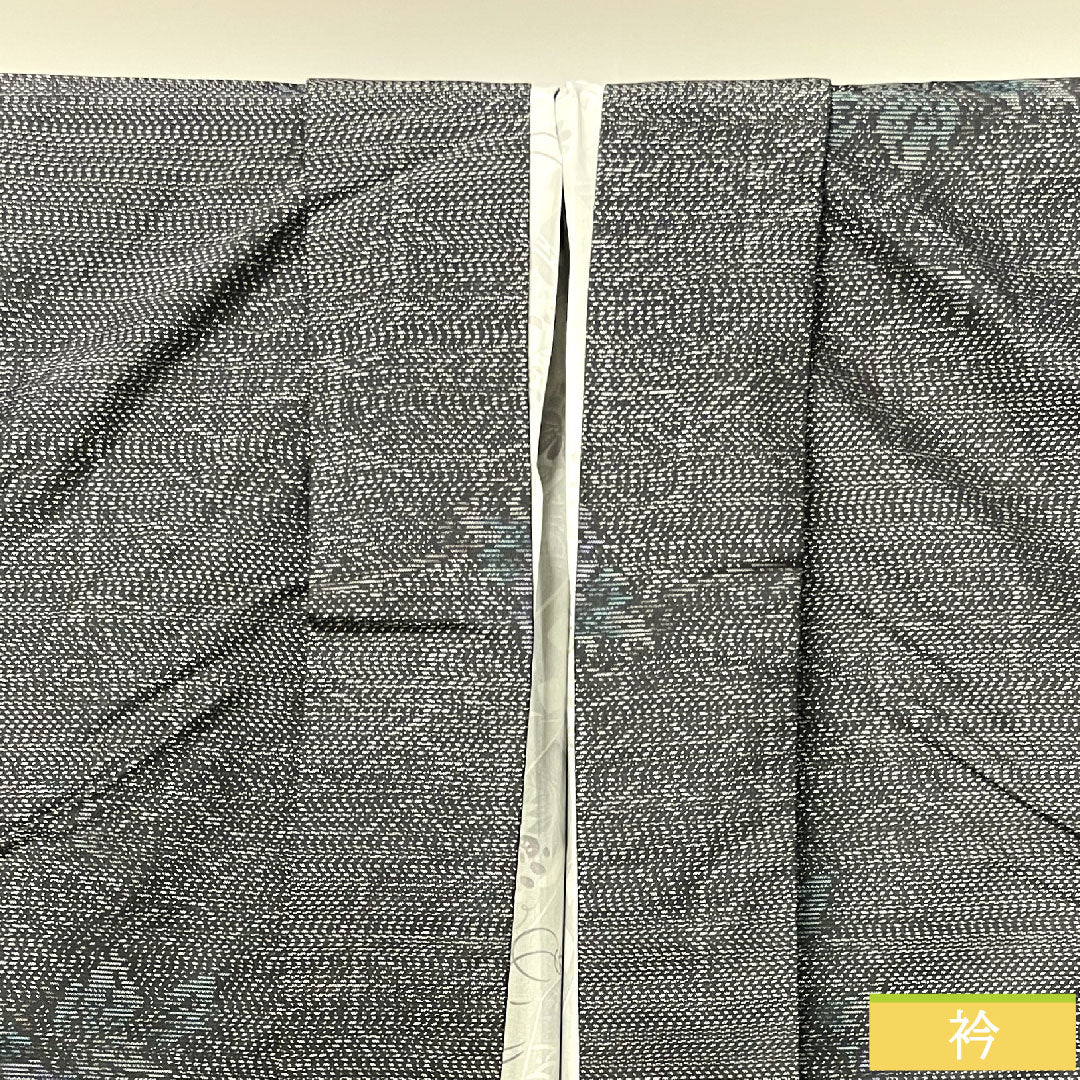 羽織 正絹 身丈84cm 裄丈66cm 大島紬 緯総絣 草花模様 Sランク 袷 黒系 1117001162910