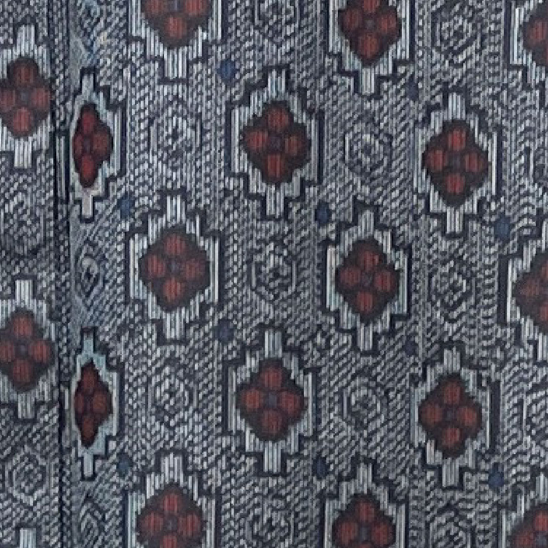 村山大島 身丈154cm 裄丈63cm 幾何学模様 正絹 Aランク 袷 紺系 1116002133218