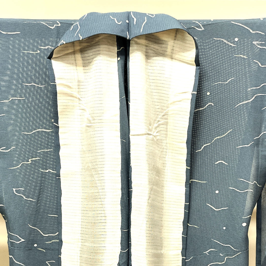 夏物 正絹 小紋 身丈161cm 裄丈65cm 熨斗目花色（のしめはないろ） 幾何学模様 絽 Sランク グレー系 1132001572422