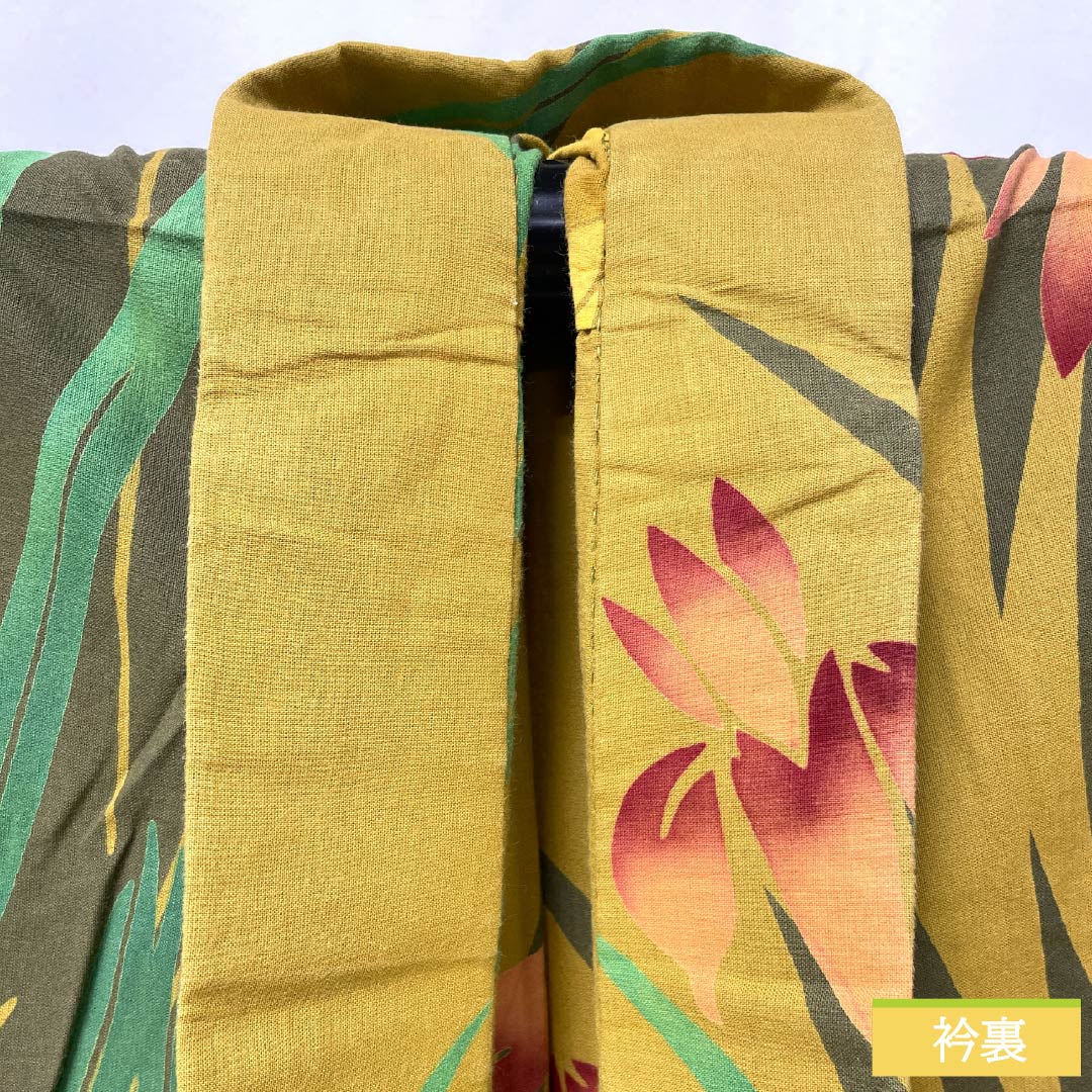 浴衣 木綿 身丈153.5cm 裄丈67cm Aランク 単衣 黄系 木蘭色（もくらんじき） 菖蒲 1118005803223