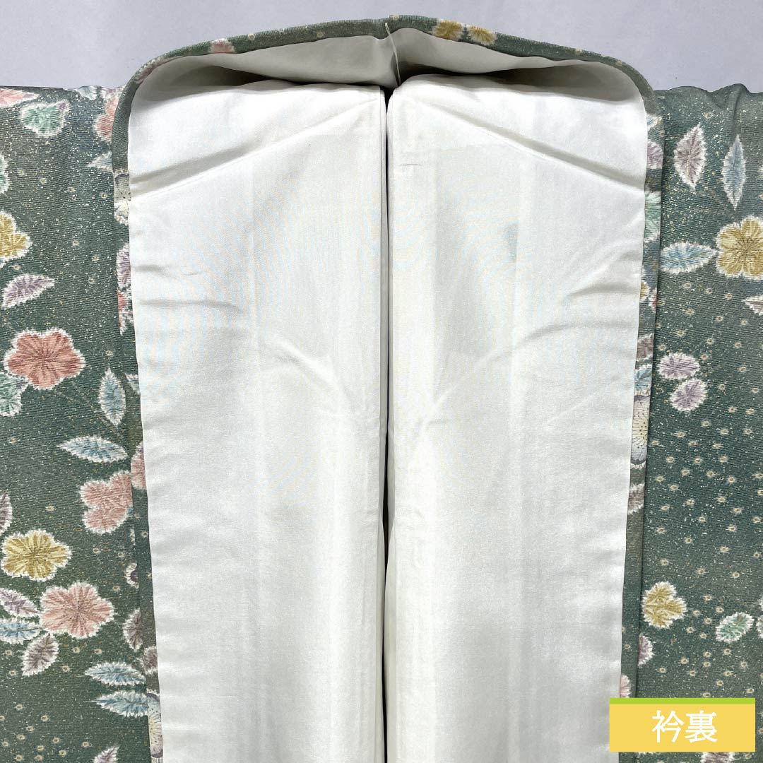 小紋 ポリエステル Sランク 身丈163.5cm 裄丈65cm 袷 裏葉色（うらはいろ） 京友禅 辻ヶ花 緑系 1115006822419