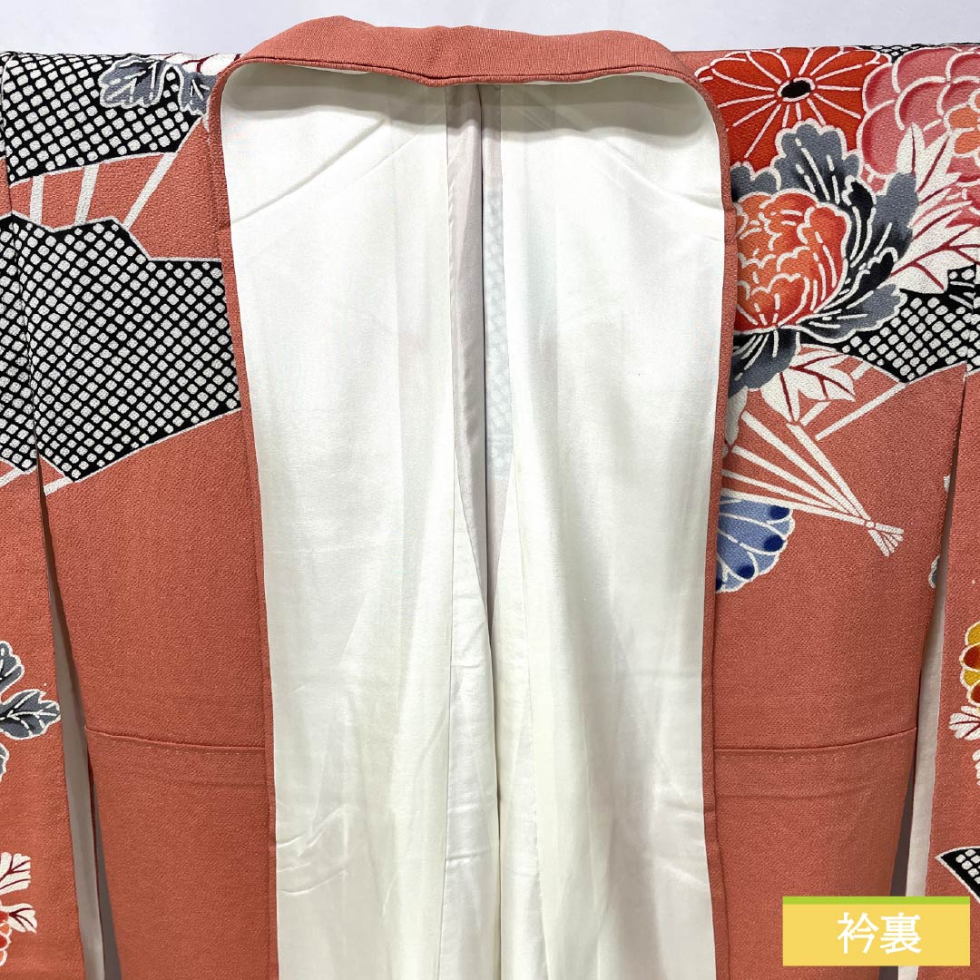 振袖 正絹 Sランク 身丈165.5cm 裄丈67cm 袷 中紅色（なかべにいろ） 京紅型 吉祥文様 ちりめん地 ピンク系 1113002472513