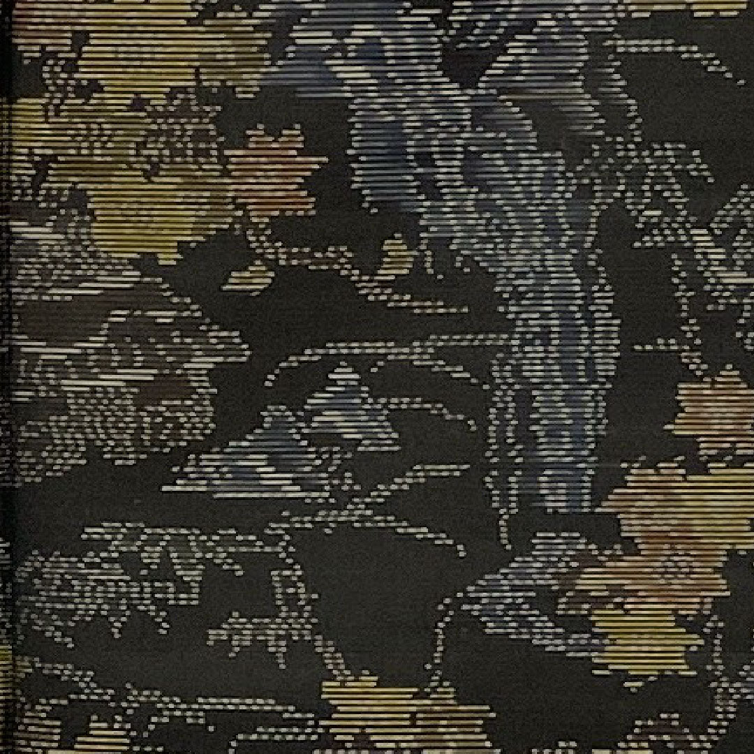 Oshima Tsumugi, Length 156cm, Sleeve length 64cm, Weft Kasuri, Landscape pattern, Pure silk, A rank, Lined, Black, 1116001573310