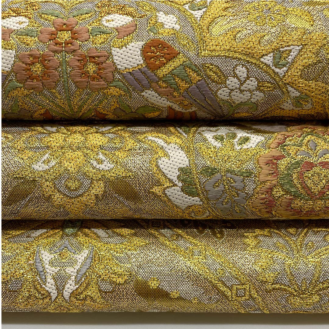 袋帯 金色 向かい鳳凰 花模様 帯丈430cm 正絹 Sランク 六通 フォーマル 金系 1123008112321