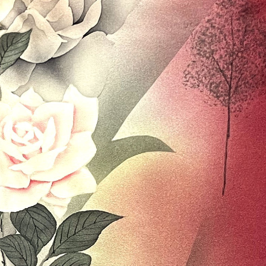 訪問着 袷 身丈170cm 裄丈69cm 葡萄色 手描き友禅 薔薇 正絹 Sランク 紫系 1112001702620