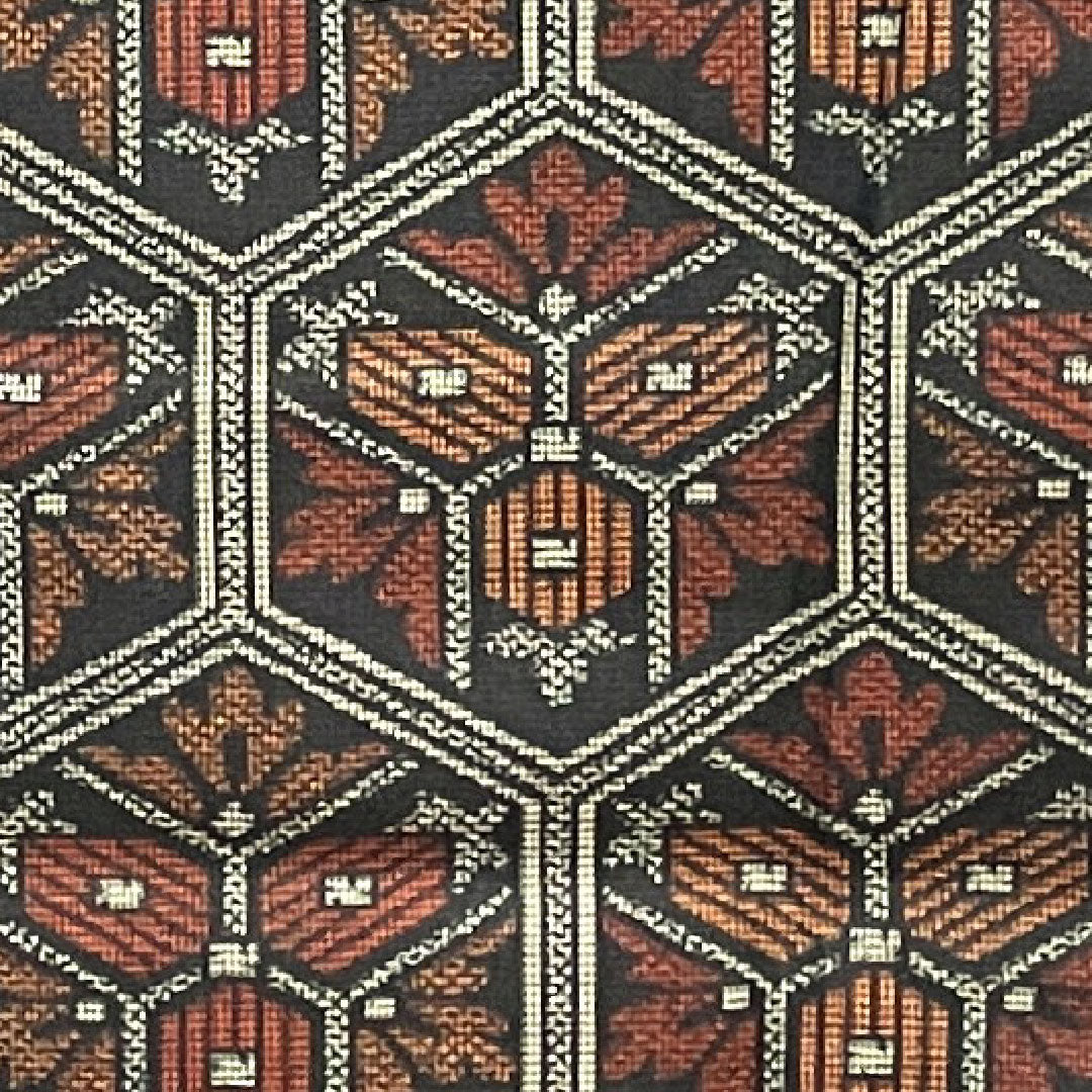 村山大島 身丈158cm 裄丈63.5cm 抽象模様 正絹 Aランク 袷 黒系 1116001983310