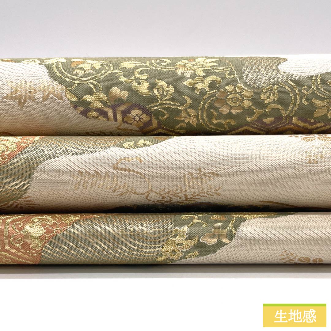 袋帯 正絹 華文 留袖用 唐花 亀甲菱 帯丈438cm Aランク 六通 フォーマル クリーム系 1123014693315