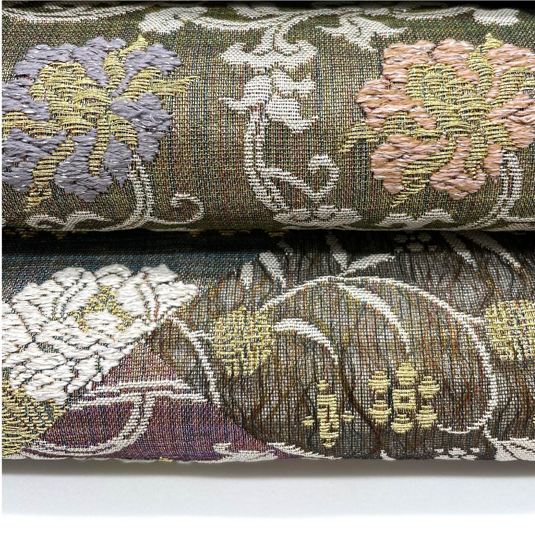 リサイクル着物】袋帯 グラデーション 三重織 波絹 吉祥文様 428cm