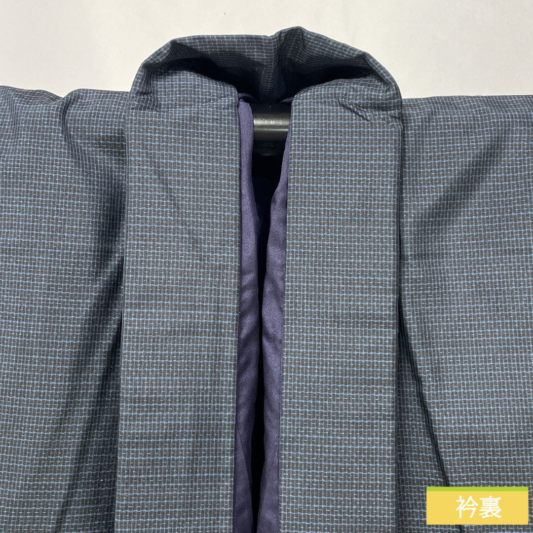 Men's silk S-rank kimono, length 146cm, sleeve length 73cm, Oshima Tsumugi silk with a double-colored horizontal kasuri pattern, lined, navy blue, product number 1119001812418
