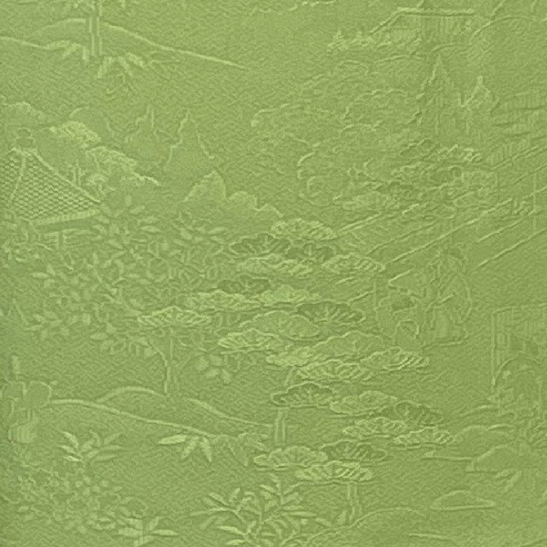 色無地 寿光織 時代人物風景模様 剣片喰  身丈164cm 裄丈66cm 袷  正絹 Sランク 緑系 1114000292319