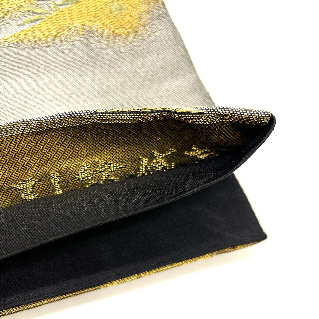 袋帯 花車 帯丈430cm 正絹 Sランク 六通 フォーマル グレー系 1123002702322