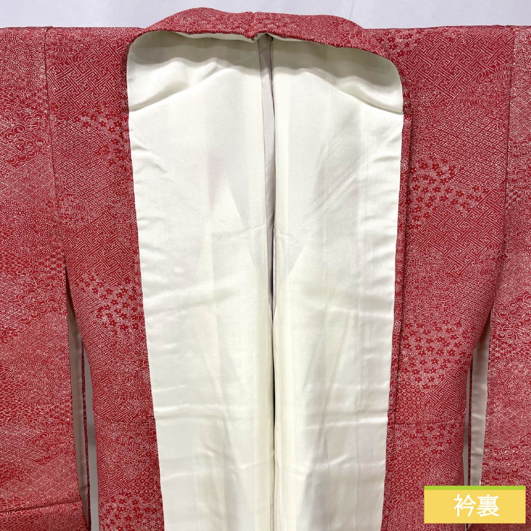 小紋 正絹 Aランク 身丈149.5cm 裄丈60cm 袷 柘榴色（ざくろいろ） 江戸小紋 裂取り 赤系 1115006943112