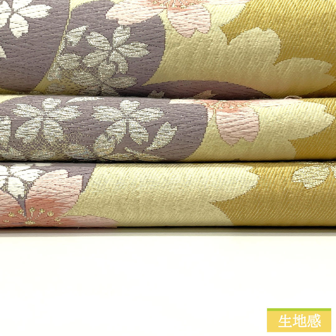 袋帯 正絹 Sランク 薄卵色（うすたまごいろ） 西陣織 振袖用 桜 帯丈434cm 六通 フォーマル クリーム系 1123016332315