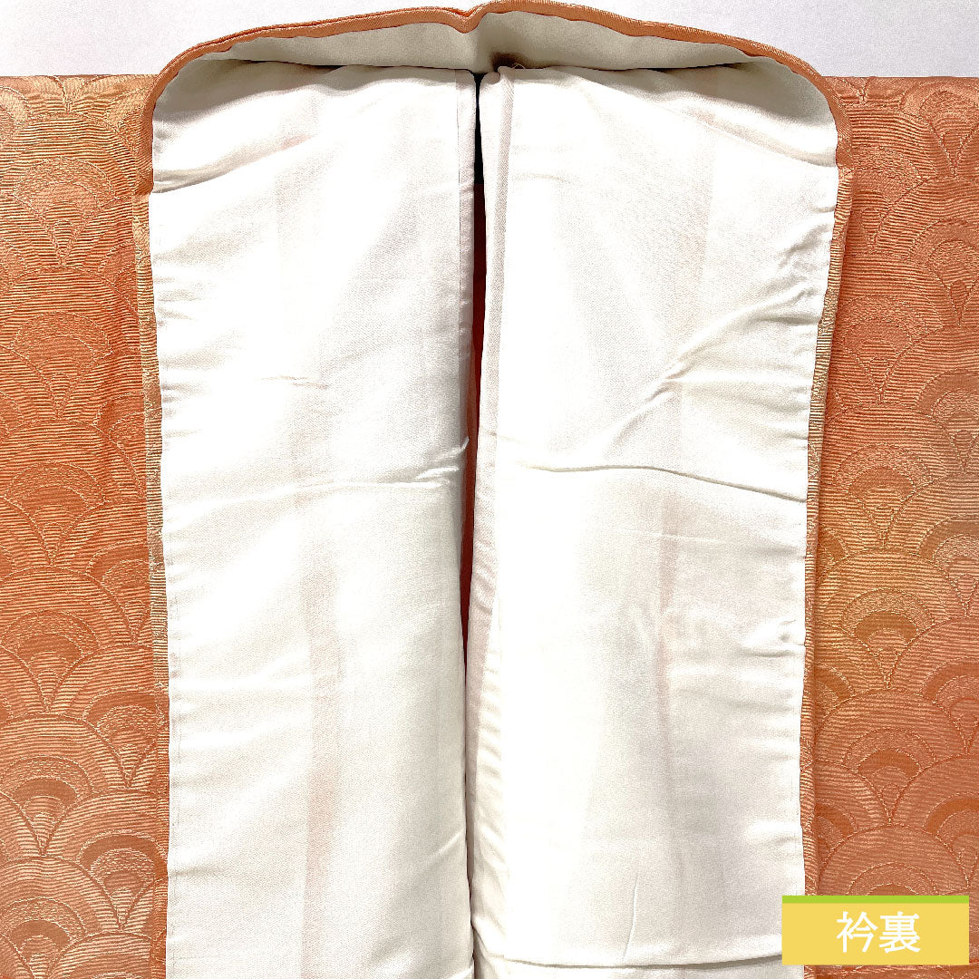 色無地 正絹 身丈154.5cm 裄丈64cm 薄赤色（うすあかいろ）ボカシ染 青海波  袷 Aランク ピンク系 1114002023213