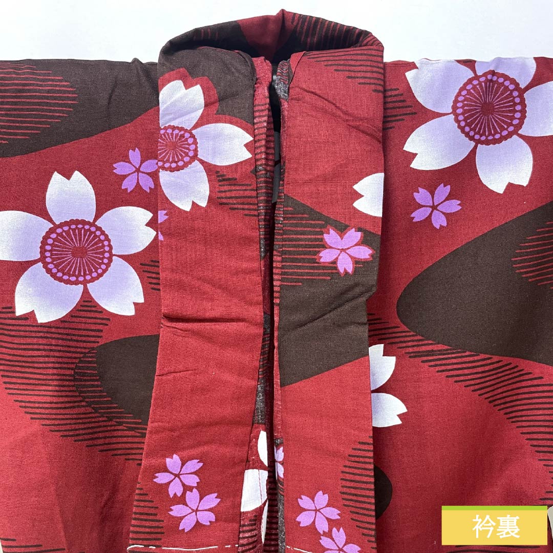 浴衣 木綿 身丈164cm 裄丈65cm Sランク 単衣 赤系 真紅色（しんくいろ） 流水 桜 1118005292412
