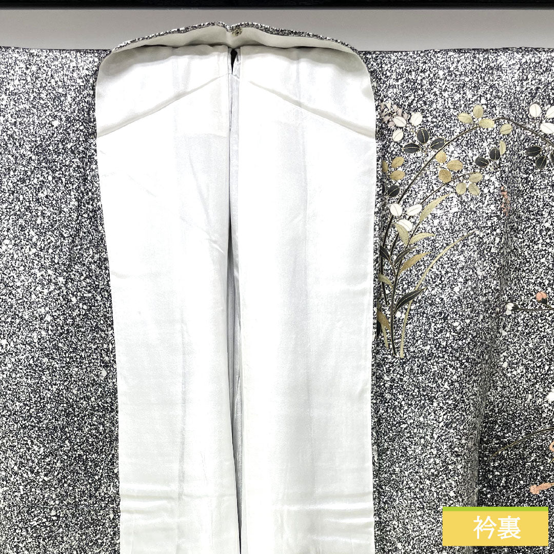 訪問着 正絹 袷 身丈155cm 裄丈62.5cm 京友禅 タタキ染 草花模様 Sランク モノトーン 1112004412327