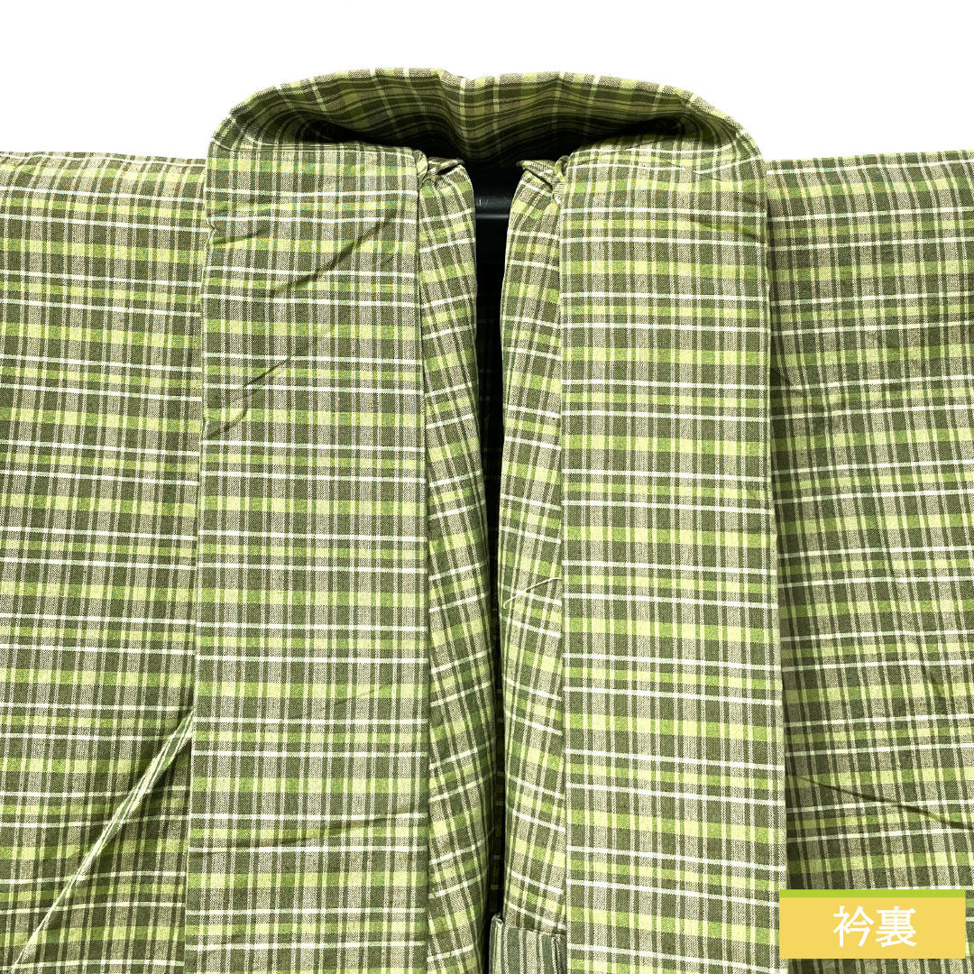 男物 木綿 Sランク 身丈150cm 裄丈69cm そろり しつけ糸付き 未使用品 単衣 緑系 1119001692519