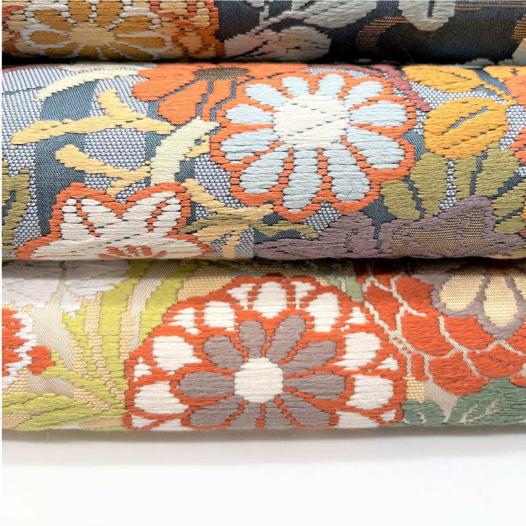 袋帯 薄縹色（うすはなだいろ） 象牙色（ぞうげいろ） 唐織 花柴竹垣紋 帯丈432cm 正絹 Aランク 六通 セミフォーマル グラデーション系 1123005353399