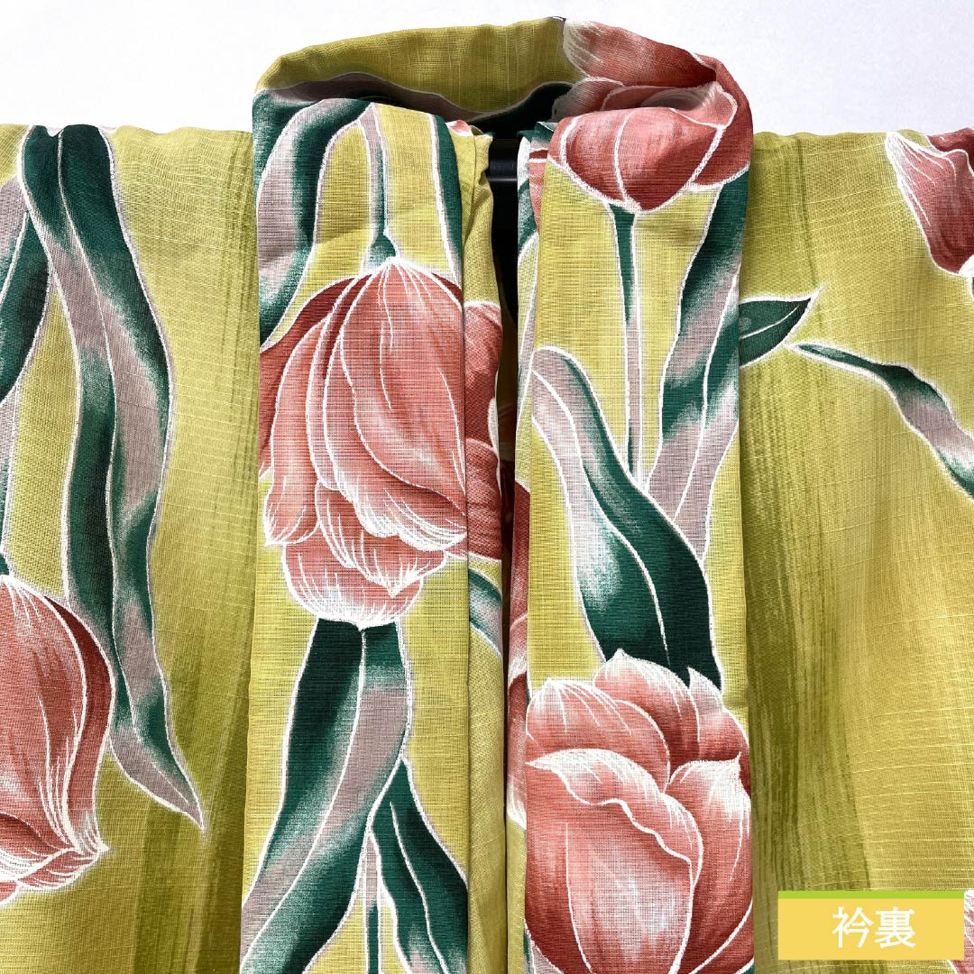 Yukata Polyester Length 167cm Sleeve length 66.5cm S rank Single layer Yellowish yellow (sekkouiro) Tulip 1118005552523