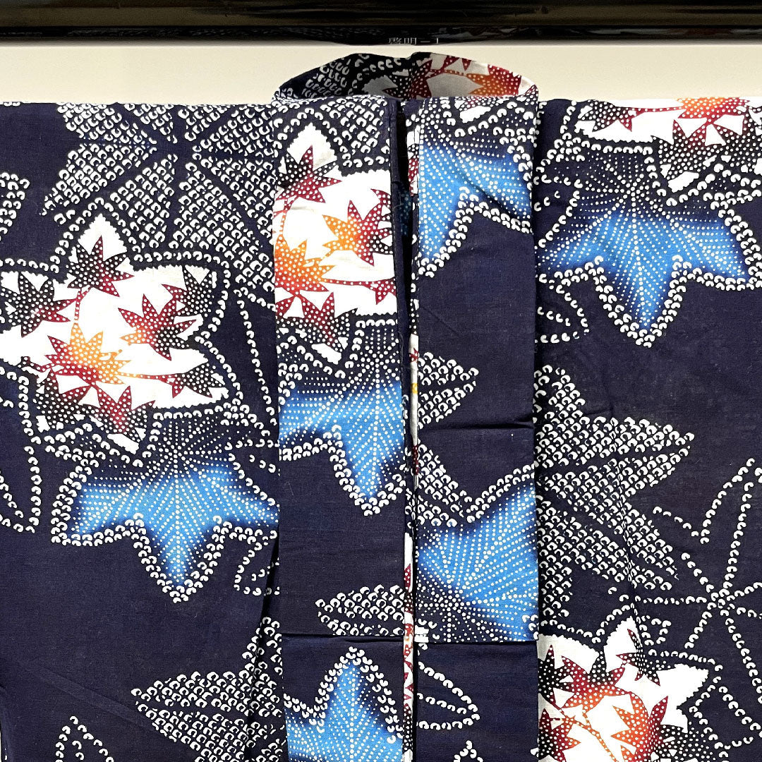 浴衣 濃紺色 紅葉 木綿 Aランク 単衣 身丈151.5cm 裄丈64cm 紺系 1118001393218