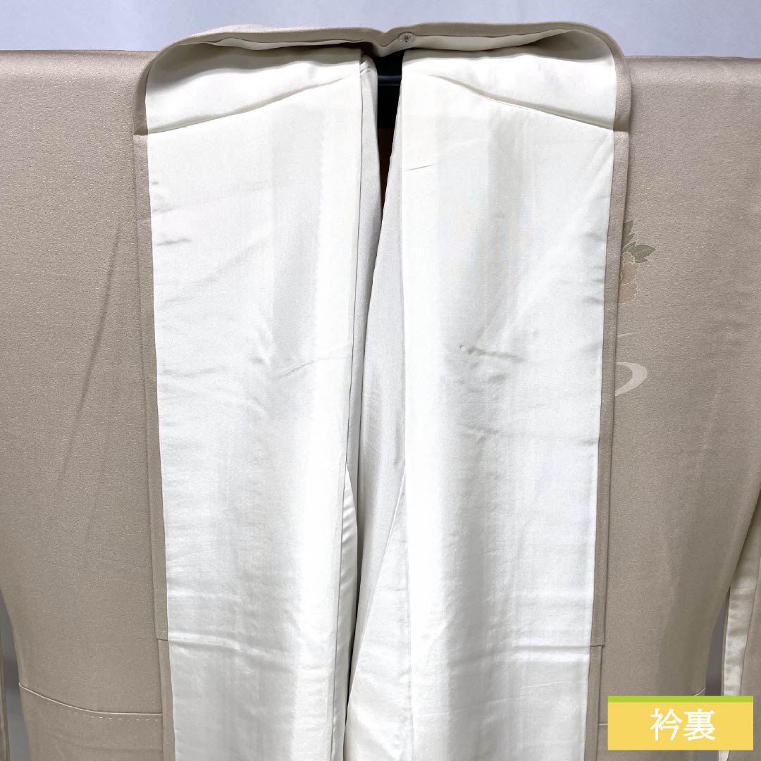 訪問着 正絹 Sランク 袷 身丈159cm 裄丈68cm 翁茶色（おきなちゃいろ） 京友禅 付下げ 蘇州刺繡 花車 扇面 ピンク系 1112006622313