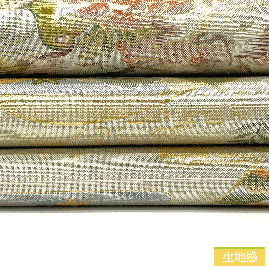 リサイクル着物】袋帯 正絹 Aランク 西陣織 扇面 吉祥文様 帯丈434cm