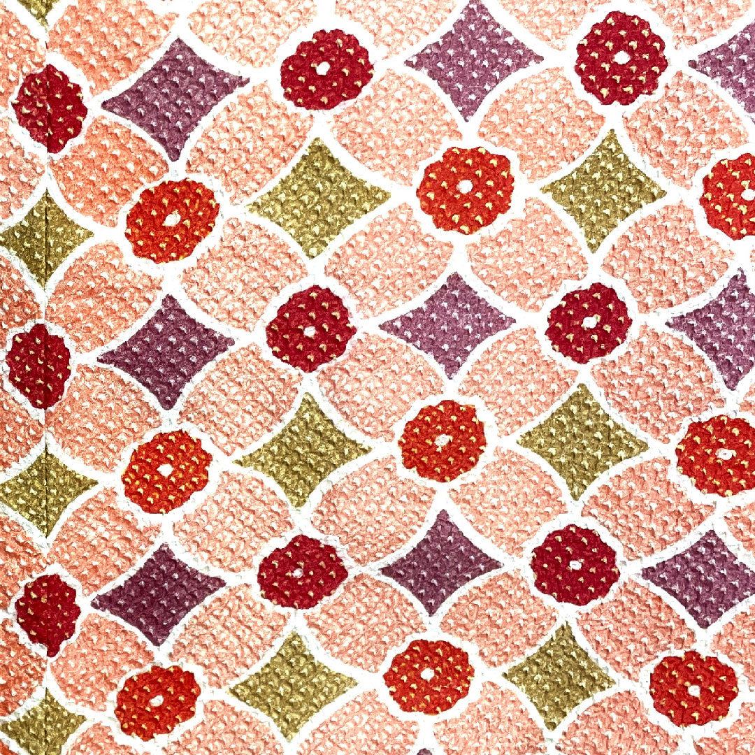 羽織 身丈82cm 裄丈62.5cm 中紅色 絞り 幾何学模様 正絹 Aランク 袷 ピンク系 1117000263913