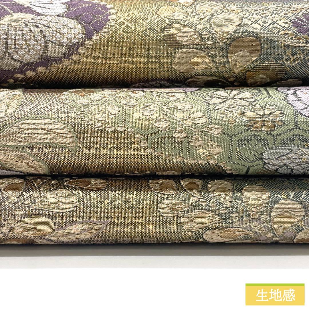 Formal, S-Rank Silk Obi with Tsujigahana Pattern, Puffed Weave, Cloud Pattern, and Aoi Pattern, Length 444cm, Six-Ply, Gradient Color, Product Number: 1123015252399