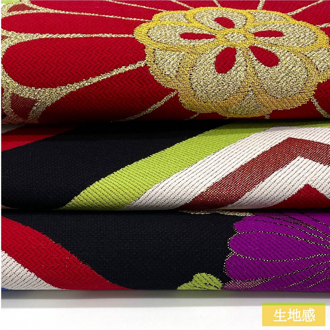 袋帯 正絹 黒色（くろいろ） 菱 菊花 帯丈440cm Aランク 六通 フォーマル 黒系 1123011633310