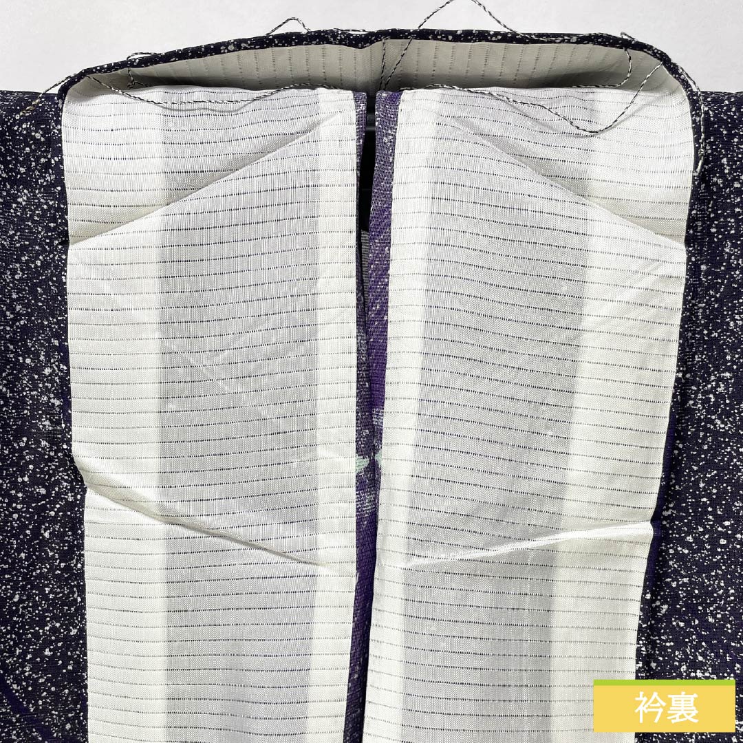 夏物 ポリエステル 小紋 身丈159cm 裄丈62.5cm 紫黒色（しこくしょく） 抽象模様 洗える着物 絽 Sランク 紫系 1132002212320