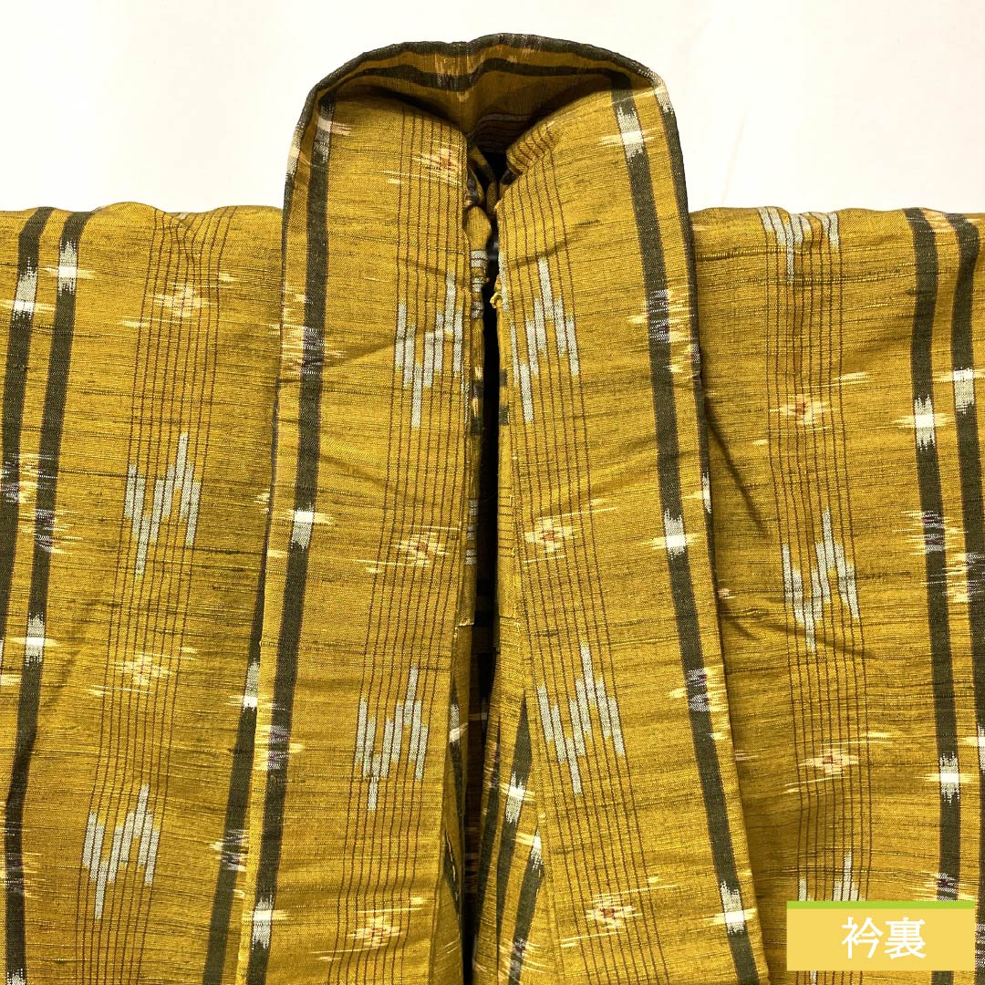 紬 正絹 Sランク 身丈154cm 裄丈62.5cm 黄茶色（きちゃいろ） 絣 単衣 茶系 1116004022214