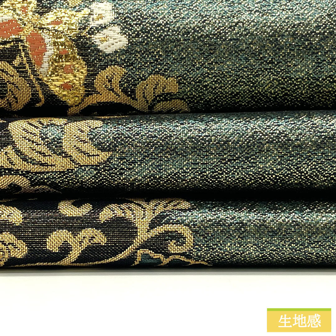 リサイクル着物】袋帯 正絹 Sランク 翠鳳唐草紋様 西陣織 蝶 帯丈436cm