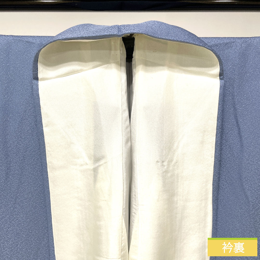 訪問着 正絹 袷 身丈158cm 裄丈63cm 薄花色（うすはないろ） 刺繍 草花模様 Aランク 青系 1112004693317