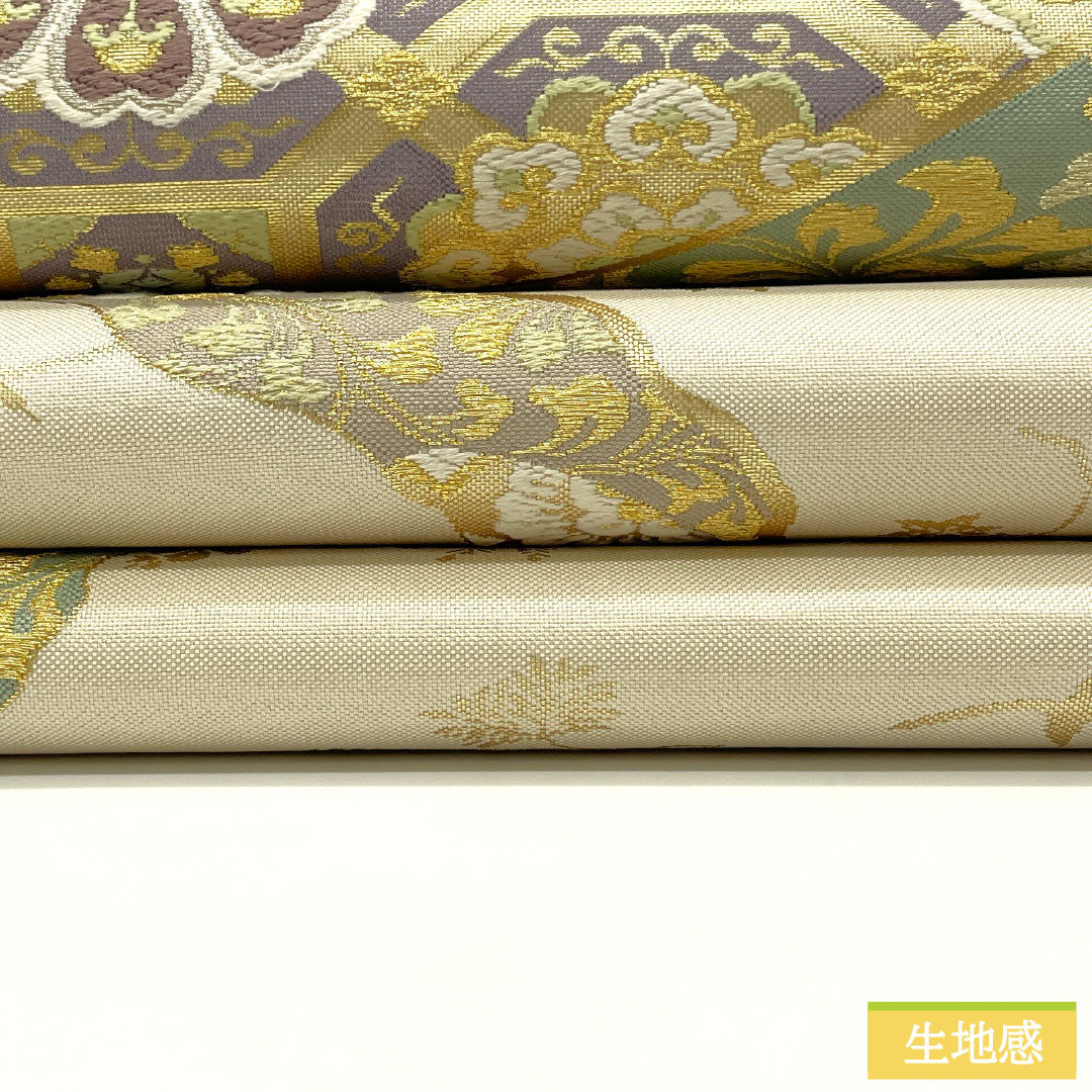 袋帯 正絹 Bランク 乳白色（にゅうはくしょく） 西陣織 吉祥文様 帯丈448cm 六通 フォーマル クリーム系 1123016094315