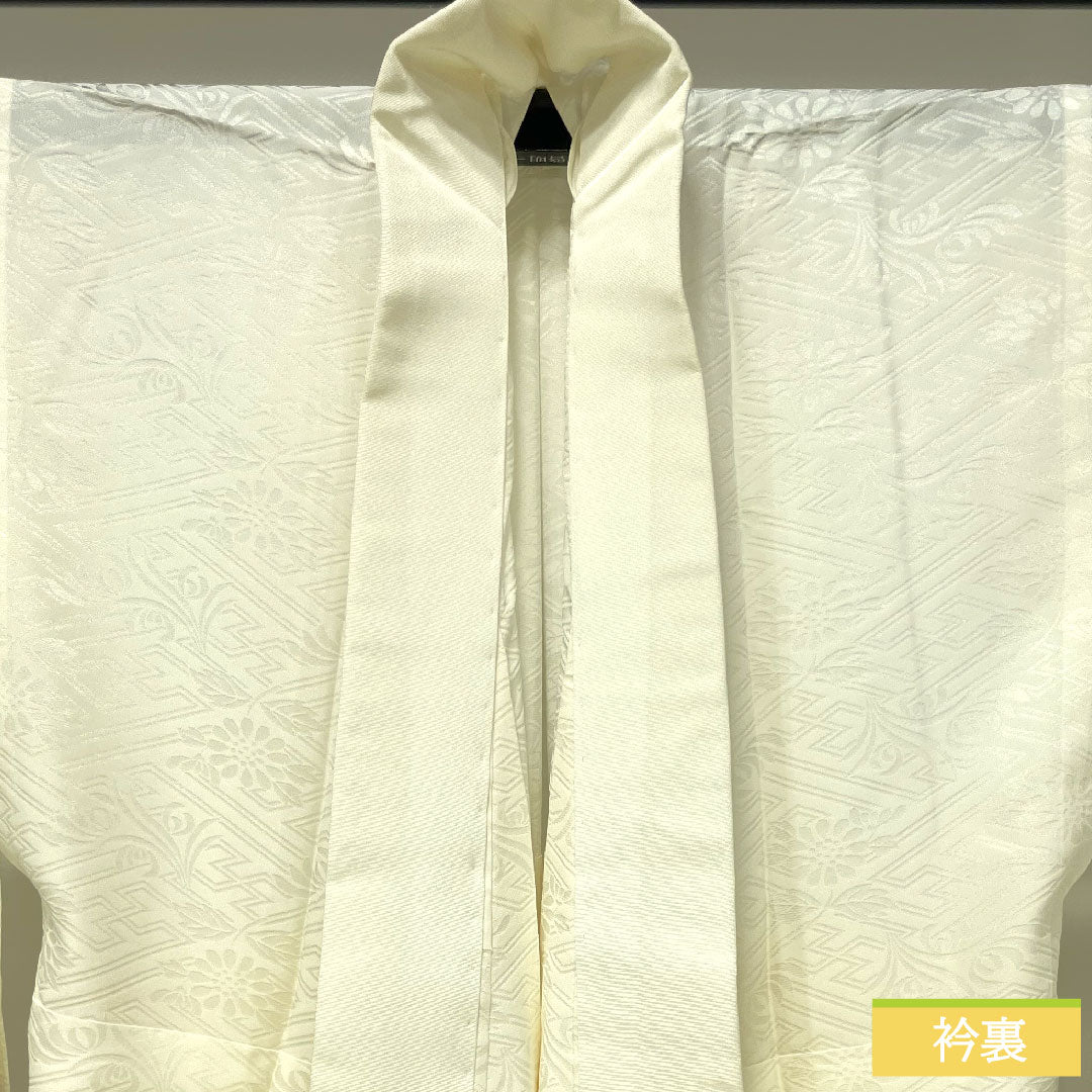 Nagajuban (long undergarment) made of pure silk, length 126cm, sleeve length 66cm, lined, Saaya pattern, chrysanthemum, S rank, white, 1129000662311