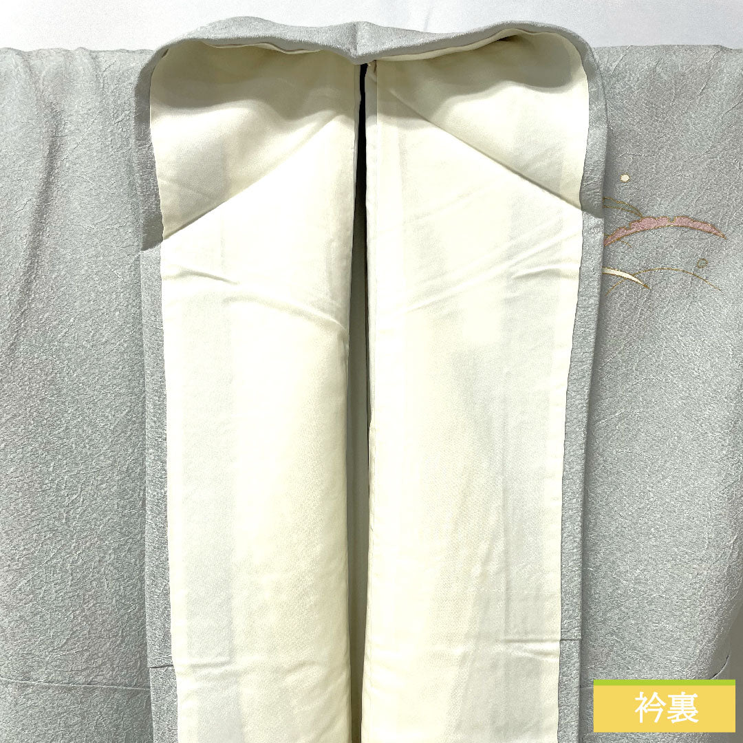 訪問着 正絹 袷 身丈168.5cm 裄丈63.5cm 魚肚白色（ぎょとはくいろ） 京友禅 露芝 しつけ糸付き Sランク グレー系 1112005002522
